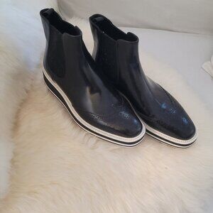 Prada Micro-Sole Wing-Tip Chelsea Ankle Boots
